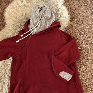 Deep Red with Gray Polka Dot Detail Hoodie